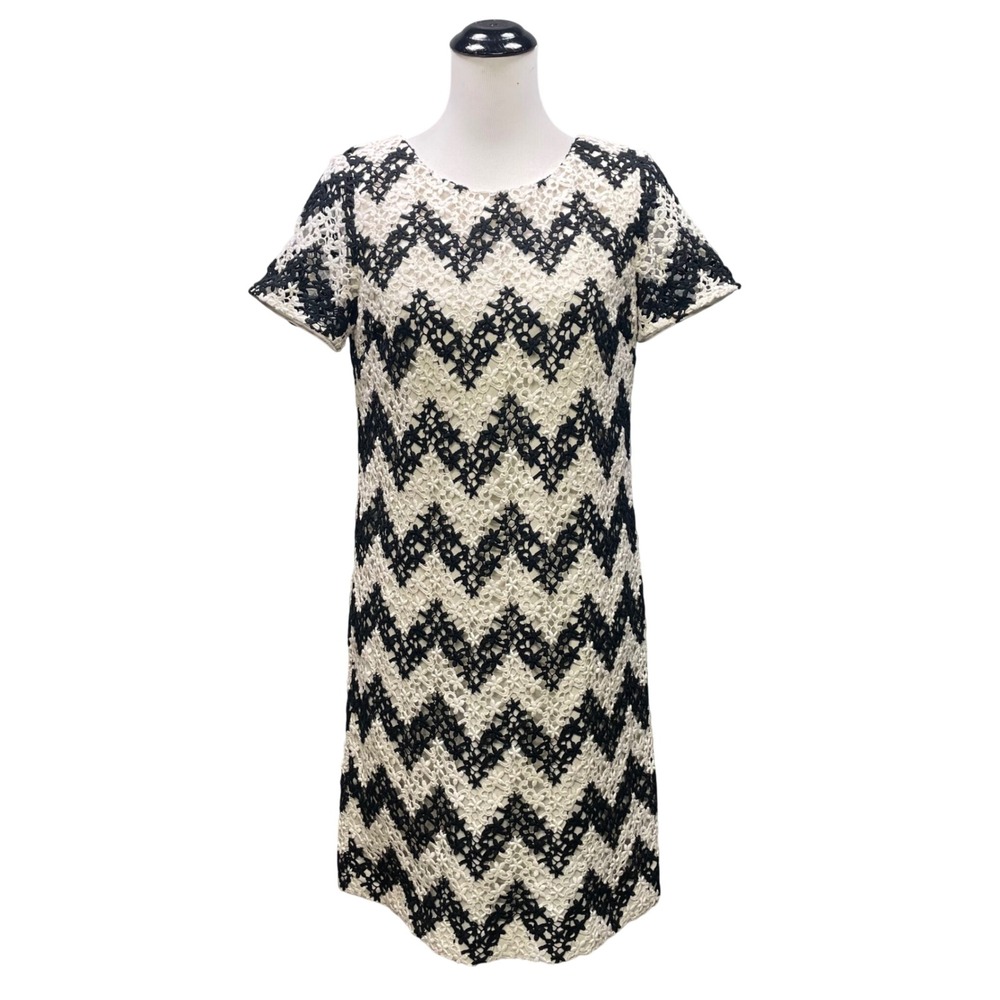 Talbots Shift Dress Women 4 Black White Crochet Guipure Lace Chevron Mod Retro